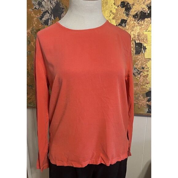 Tianello Size Small Bright Coral Orange Tunic Top Long Sleeve 100% Tencel - Picture 1 of 7